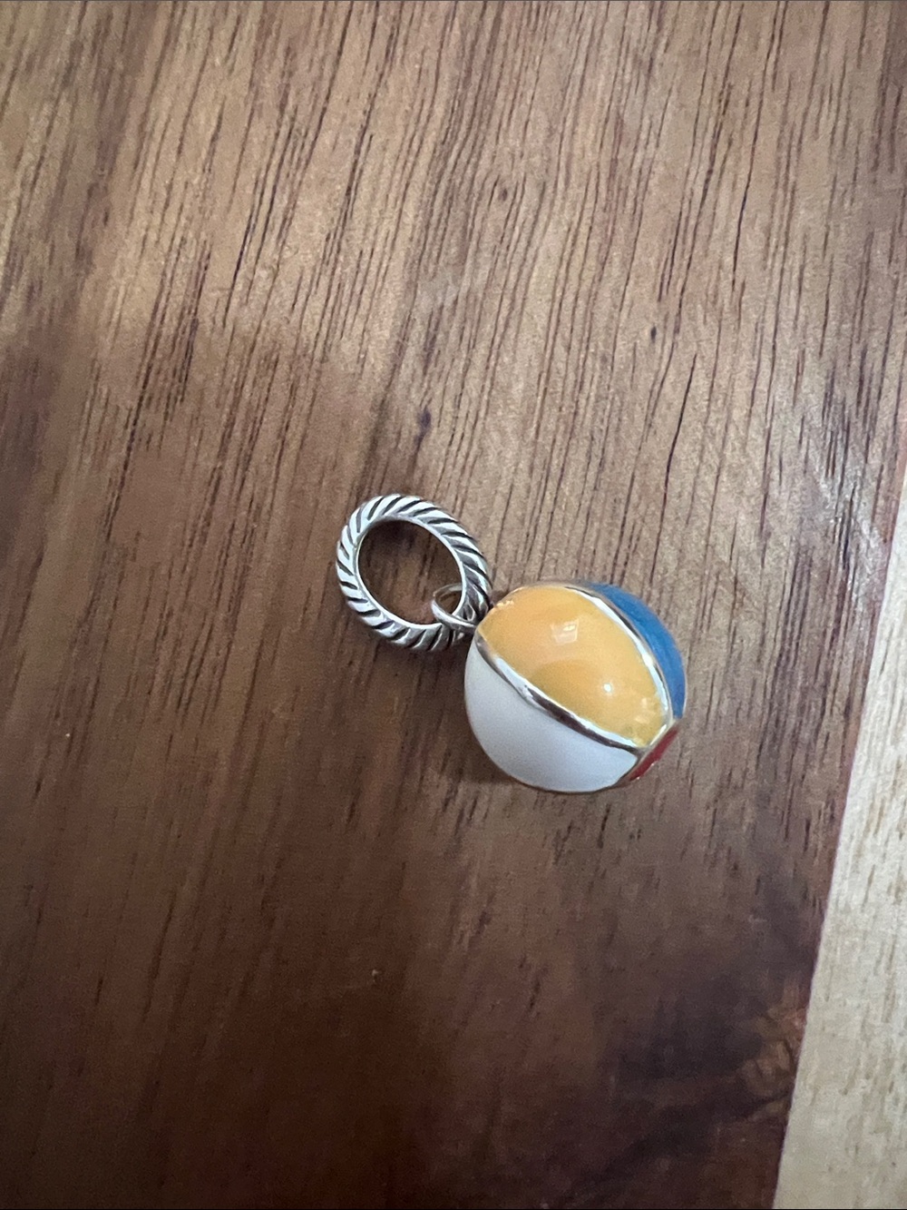 Multicolor Enamel Beach Ball Pendant Charm - Yellow, Blue, White